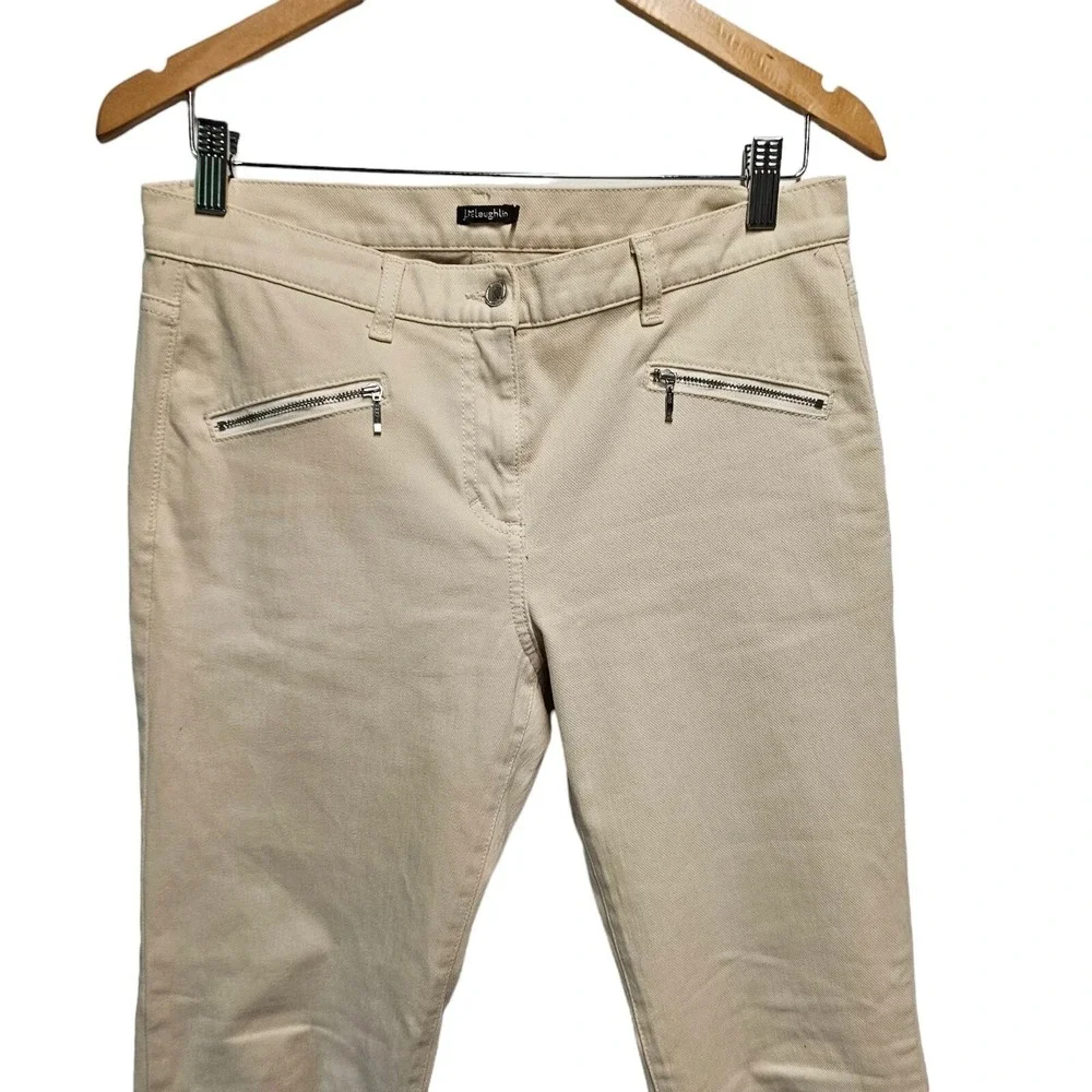 J.‎ MCLAUGHLIN Jeans Tan Beige Cream Denim Zippered Ankle Stretch Pants Size 8